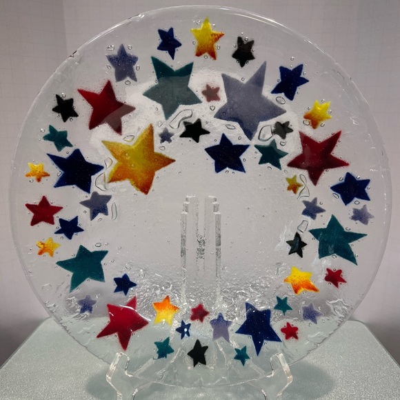 Peggy Karr Fused Glass Celebration Stars Bowl. Signed. - Picture 1 of 9